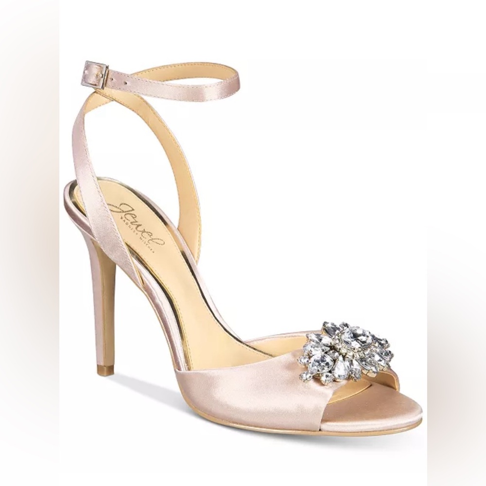 Badgley Mischka Satin Heels with Crystal Embellishment - Champagne